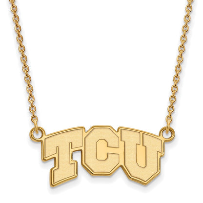 14K Gelbgold Logoart Texas Christlich University T C U Klein Anhänger 18 Zoll Halskette