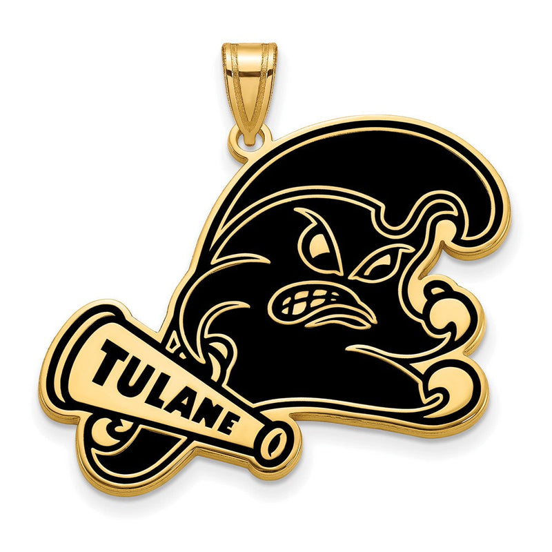 Vergoldet Sterlingsilber Logoart Tulane University Extra Groß Emailliert Anhänger