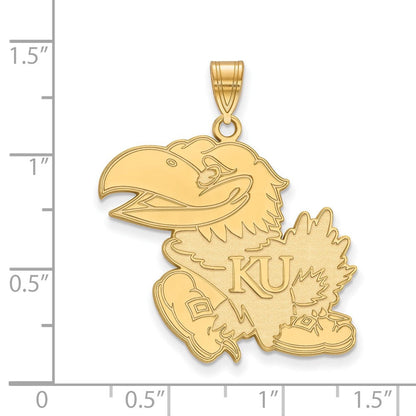 10K Gelbgold Logoart University Of Kansas Jayhawk Extra Groß Anhänger