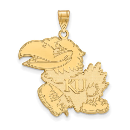10K Gelbgold Logoart University Of Kansas Jayhawk Extra Groß Anhänger