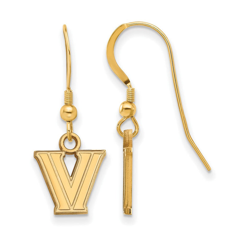 Vergoldet Sterlingsilber Logoart Villanova University Buchstabe V Extra Klein Hängend Draht Ohrringe