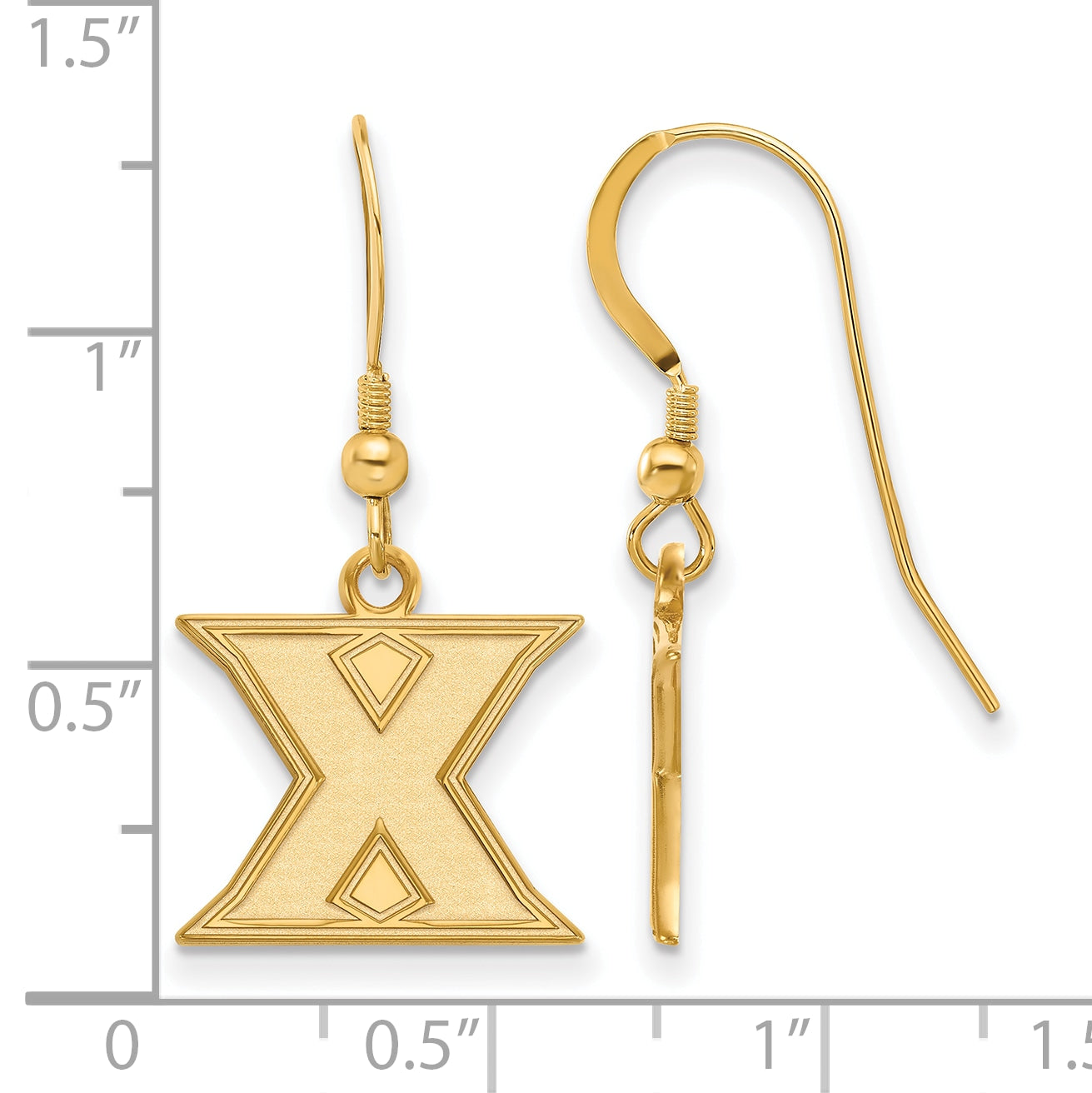 Vergoldet Sterlingsilber Logoart Xavier University Buchstabe X Klein Hängend Draht Ohrringe