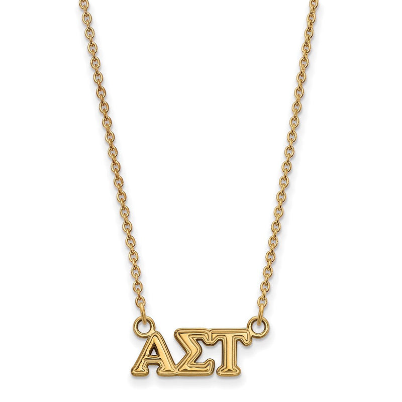Vergoldet Sterlingsilber Logoart Alpha Sigma Tau Sorority Greek Buchstaben Extra Klein Anhänger 18 Zoll Halskette