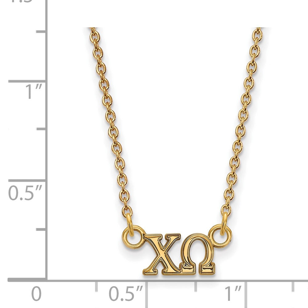 Vergoldet Sterlingsilber Logoart Chi Omega Sorority Greek Buchstaben Extra Klein Anhänger 18 Zoll Halskette