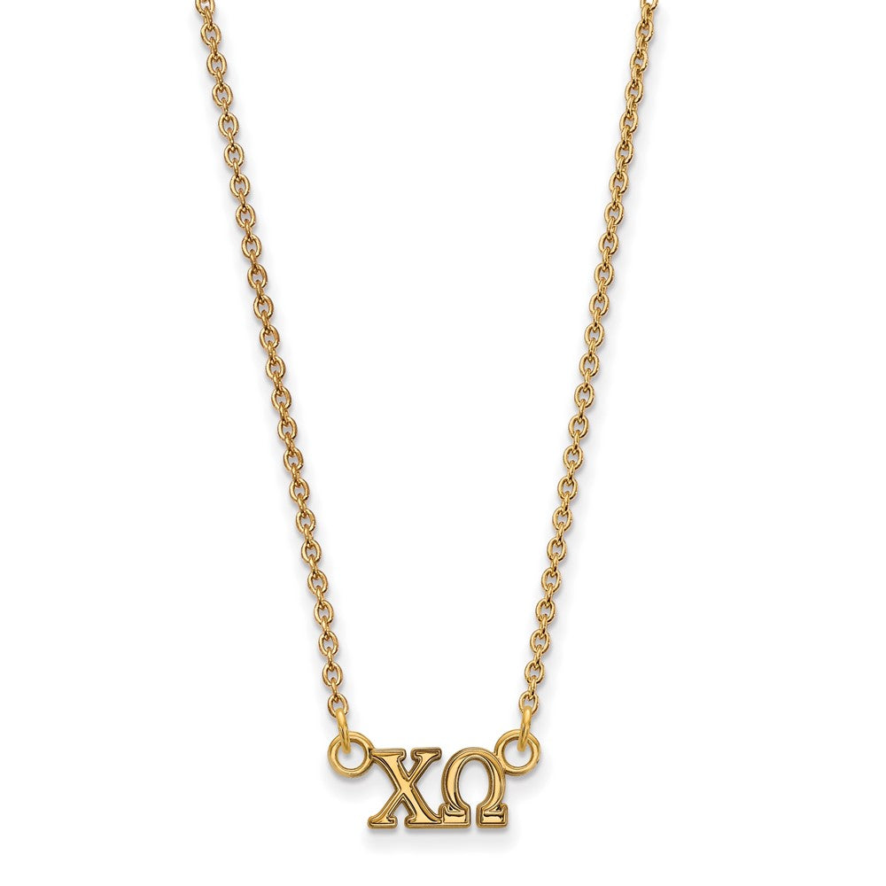 Vergoldet Sterlingsilber Logoart Chi Omega Sorority Greek Buchstaben Extra Klein Anhänger 18 Zoll Halskette