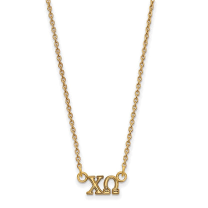Vergoldet Sterlingsilber Logoart Chi Omega Sorority Greek Buchstaben Extra Klein Anhänger 18 Zoll Halskette