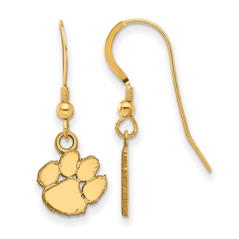 Vergoldet Sterlingsilber Logoart Clemson University Tiger Paw Extra Klein Hängend Draht Ohrringe