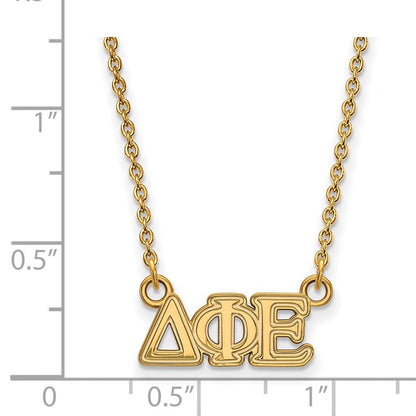Vergoldet Sterlingsilber Logoart Delta Phi Epsilon Sorority Greek Buchstaben Extra Klein Anhänger 18 Zoll Halskette