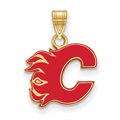 Vergoldet Sterlingsilber Logo Art Calgary Flames Buchstabe C Klein Emailliert Anhänger