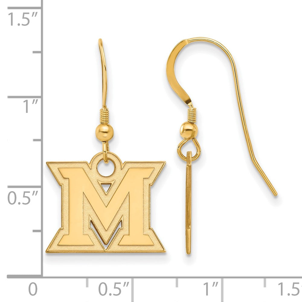 Vergoldet Sterlingsilber Logoart Miami University Ohio Buchstabe M Klein Hängend Draht Ohrringe