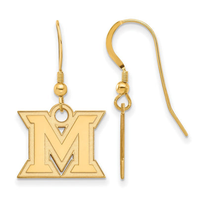 Vergoldet Sterlingsilber Logoart Miami University Ohio Buchstabe M Klein Hängend Draht Ohrringe