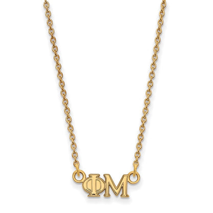 Vergoldet Sterlingsilber Logoart Phi Mu Sorority Greek Buchstaben Extra Klein Anhänger 18 Zoll Halskette