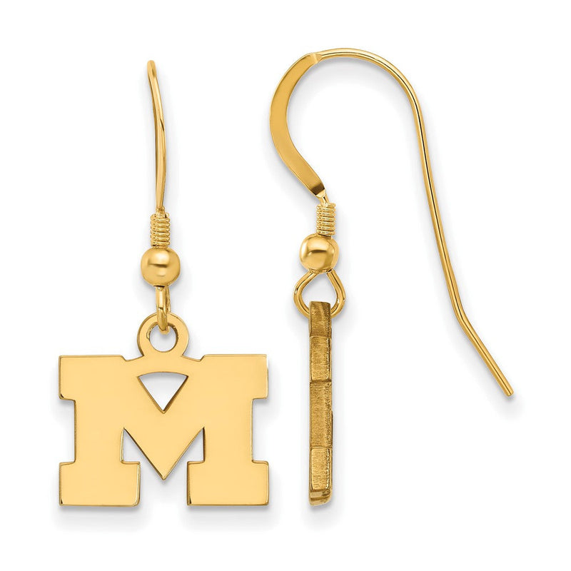 Vergoldet Sterlingsilber Logoart University Of Michigan Buchstabe M Extra Klein Hängend Draht Ohrringe