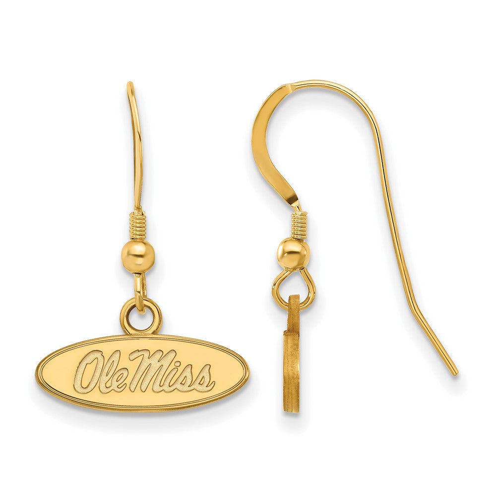 Vergoldet Sterlingsilber Logoart University Of Mississippi Ole Miss Oval Extra Klein Hängend Draht Ohrringe