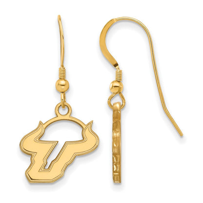 Vergoldet Sterlingsilber Logoart University Of South Florida Bull Klein Hängend Draht Ohrringe