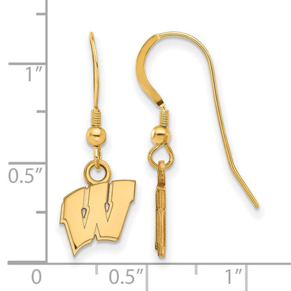 Vergoldet Sterlingsilber Logoart University Of Wisconsin Buchstabe W Extra Klein Hängend Draht Ohrringe