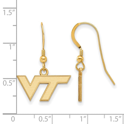Vergoldet Sterlingsilber Logoart Virginia Tech V T Extra Klein Hängend Draht Ohrringe