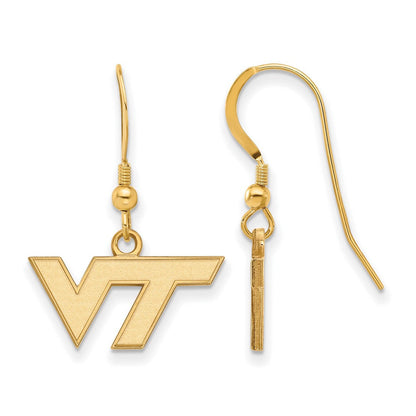 Vergoldet Sterlingsilber Logoart Virginia Tech V T Extra Klein Hängend Draht Ohrringe