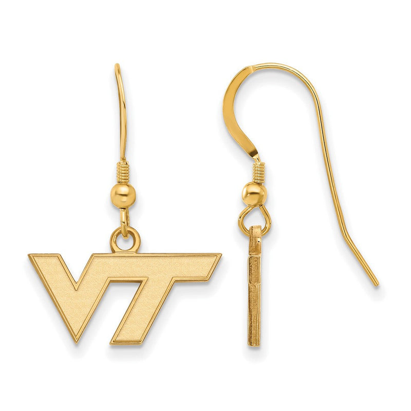 Vergoldet Sterlingsilber Logoart Virginia Tech V T Extra Klein Hängend Draht Ohrringe