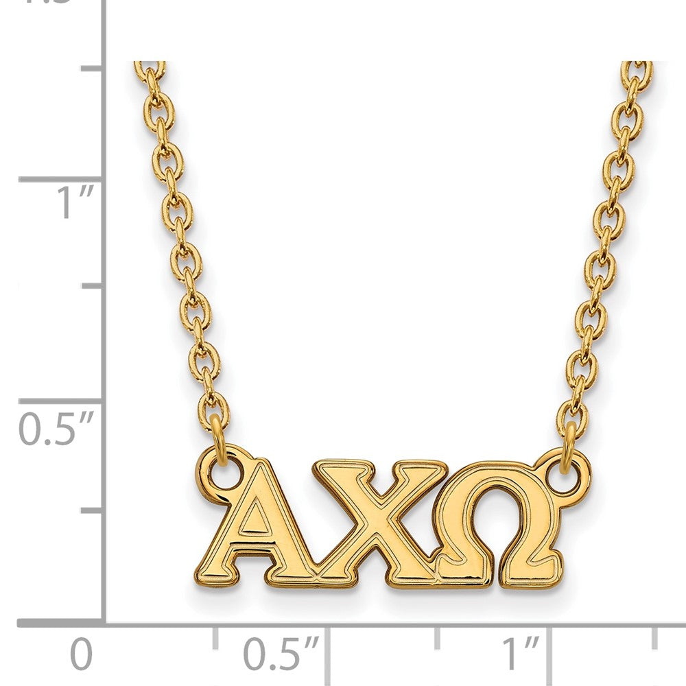 Vergoldet Sterlingsilber Logoart Alpha Chi Omega Sorority Greek Buchstaben Klein Anhänger 18 Zoll Halskette