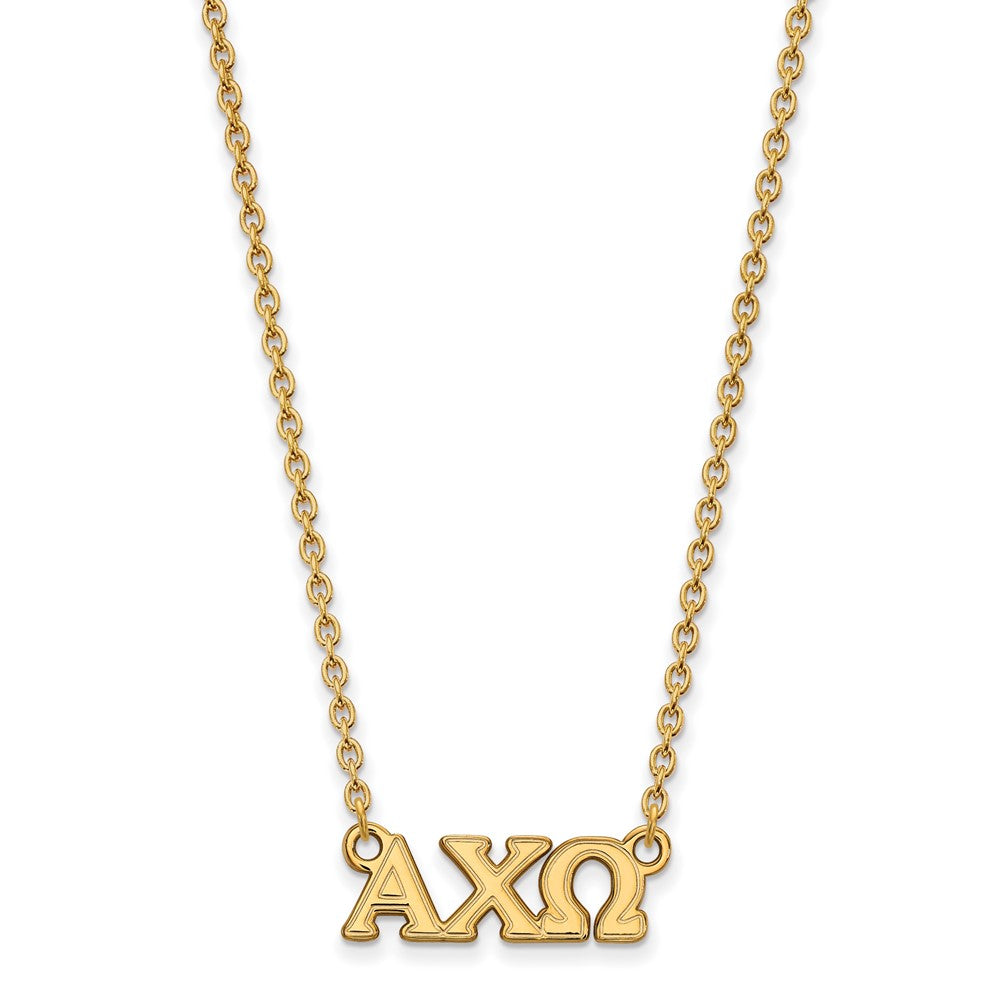 Vergoldet Sterlingsilber Logoart Alpha Chi Omega Sorority Greek Buchstaben Klein Anhänger 18 Zoll Halskette
