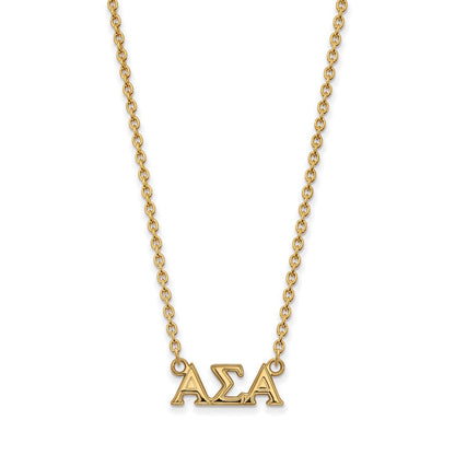 Vergoldet Sterlingsilber Logoart Alpha Sigma Sorority Greek Buchstaben Mittel Anhänger 18 Zoll Halskette