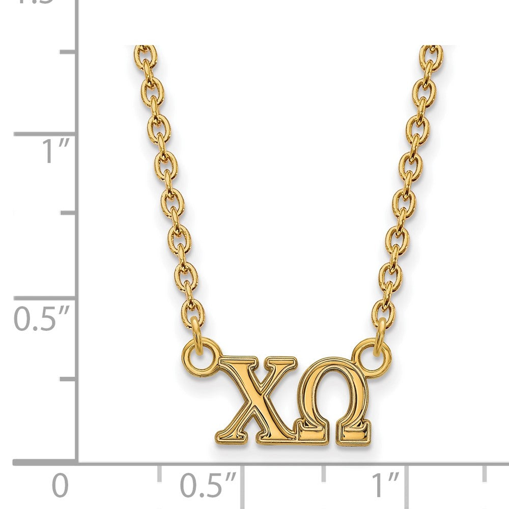 Vergoldet Sterlingsilber Logoart Chi Omega Sorority Greek Buchstaben Mittel Anhänger 18 Zoll Halskette