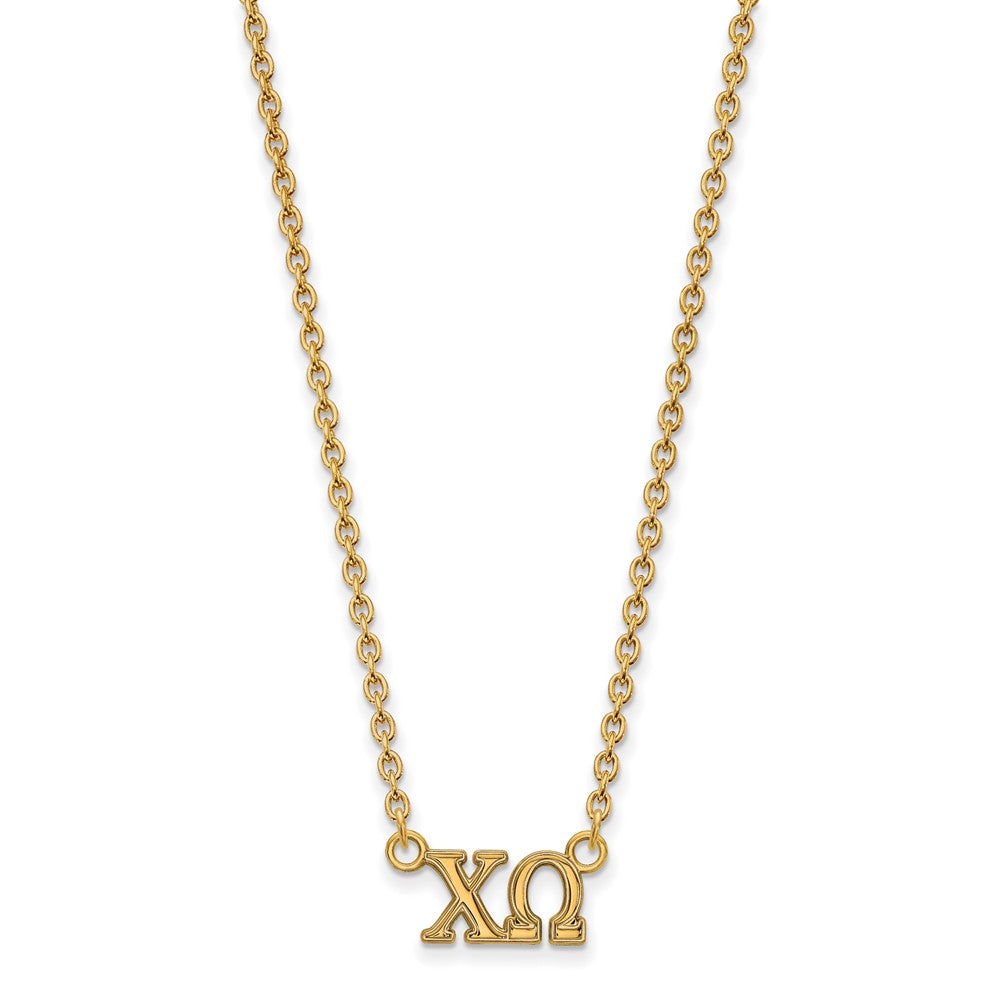 Vergoldet Sterlingsilber Logoart Chi Omega Sorority Greek Buchstaben Mittel Anhänger 18 Zoll Halskette