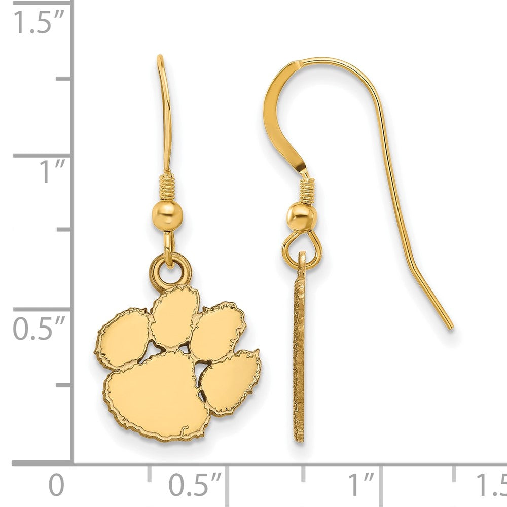 Vergoldet Sterlingsilber Logoart Clemson University Tiger Paw Klein Hängend Draht Ohrringe