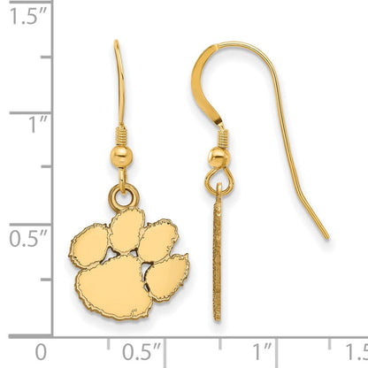 Vergoldet Sterlingsilber Logoart Clemson University Tiger Paw Klein Hängend Draht Ohrringe