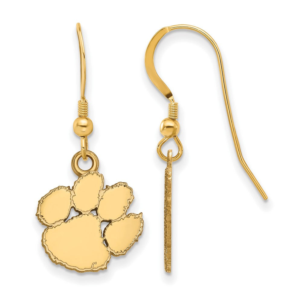 Vergoldet Sterlingsilber Logoart Clemson University Tiger Paw Klein Hängend Draht Ohrringe