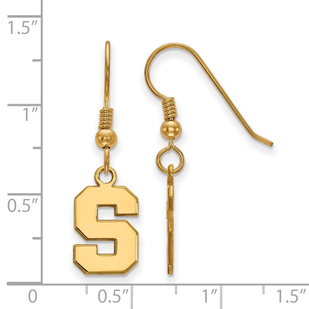 Vergoldet Sterlingsilber Logoart Michigan State University Buchstabe S Klein Hängend Draht Ohrringe