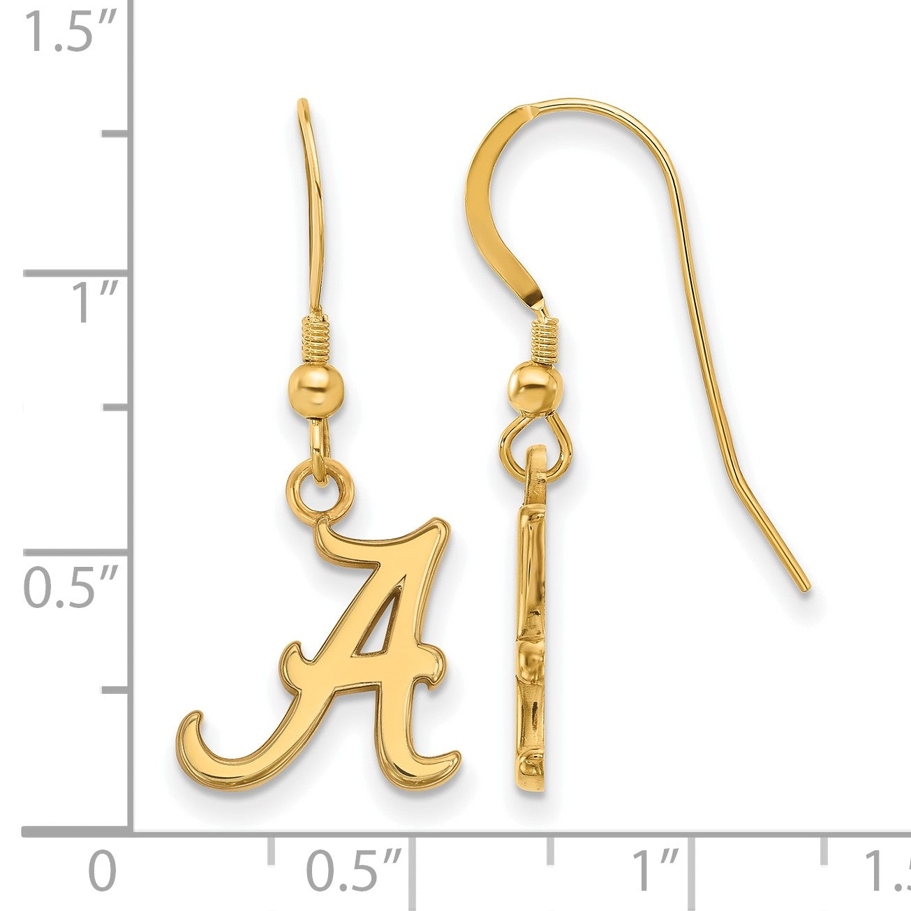 Vergoldet Sterlingsilber Logoart University Of Alabama Buchstabe A Klein Hängend Draht Ohrringe