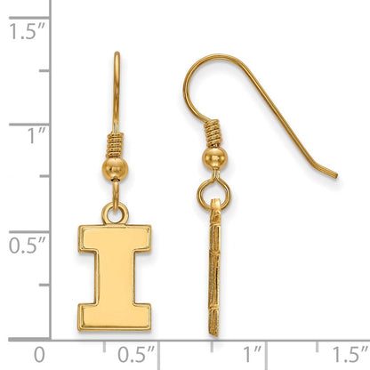 Vergoldet Sterlingsilber Logoart University Of Illinois Buchstabe I Klein Hängend Draht Ohrringe