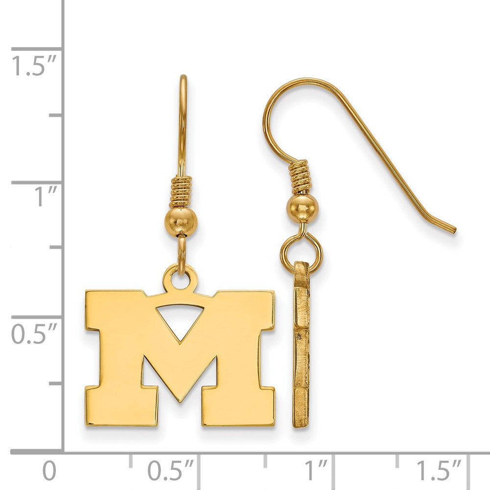Vergoldet Sterlingsilber Logoart University Of Michigan Buchstabe M Klein Hängend Draht Ohrringe
