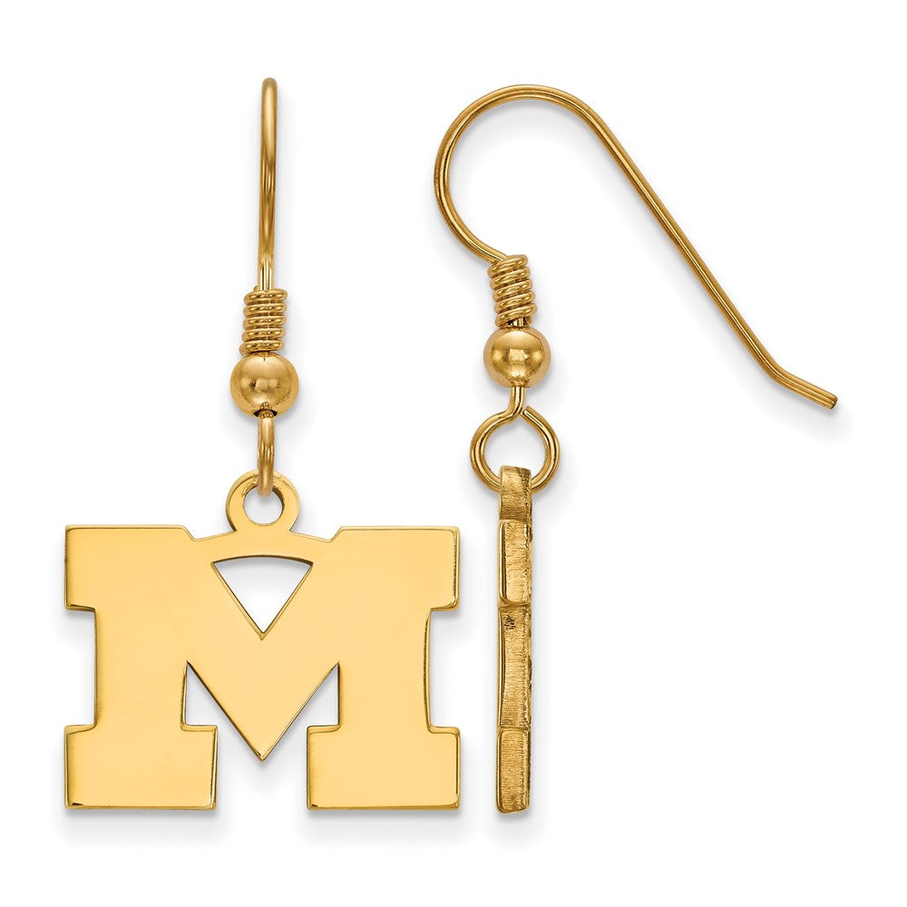 Vergoldet Sterlingsilber Logoart University Of Michigan Buchstabe M Klein Hängend Draht Ohrringe