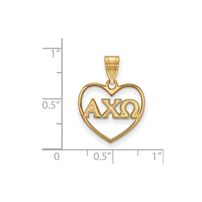 Vergoldet Sterlingsilber Logoart Alpha Chi Omega Sorority Greek Buchstaben Herz Anhänger