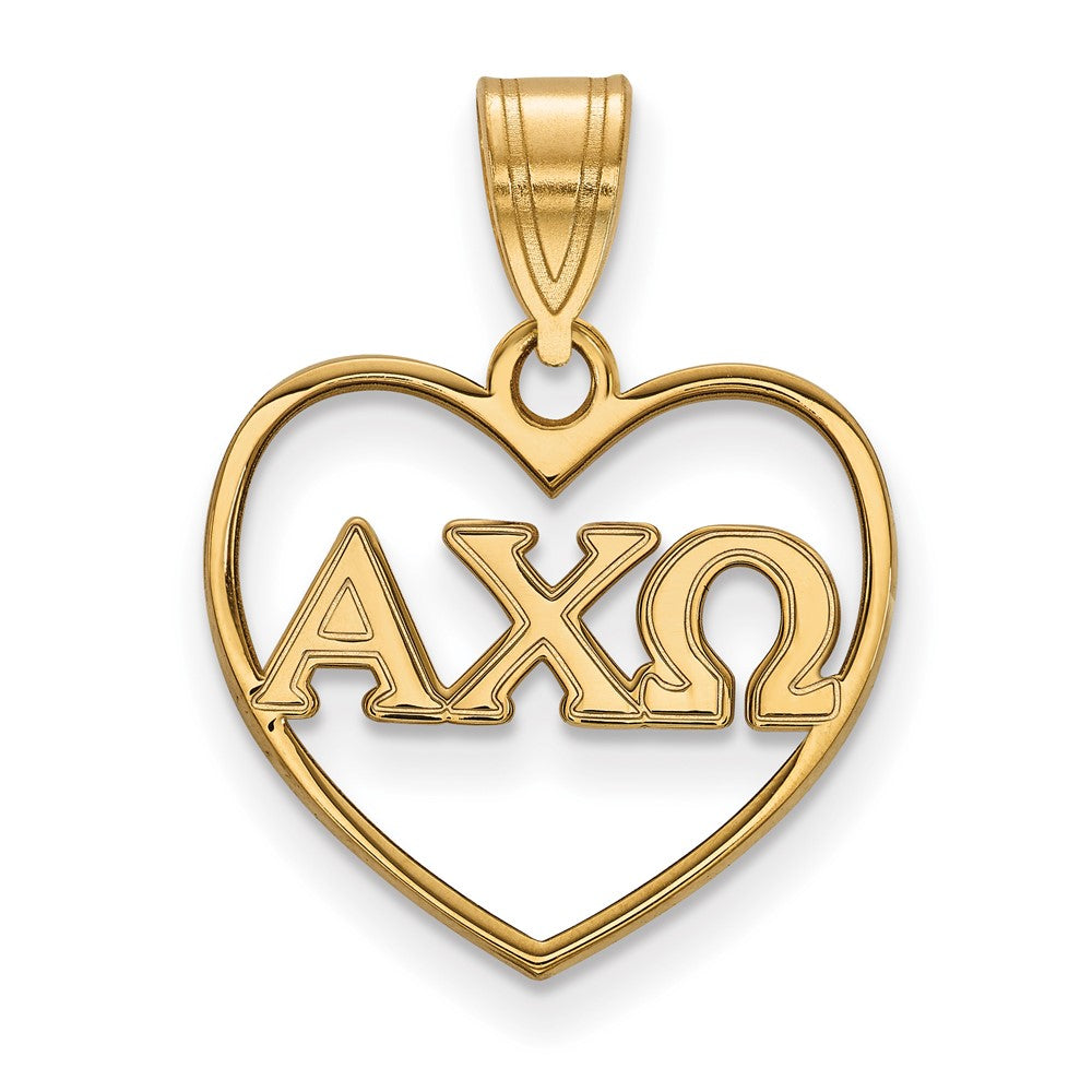 Vergoldet Sterlingsilber Logoart Alpha Chi Omega Sorority Greek Buchstaben Herz Anhänger
