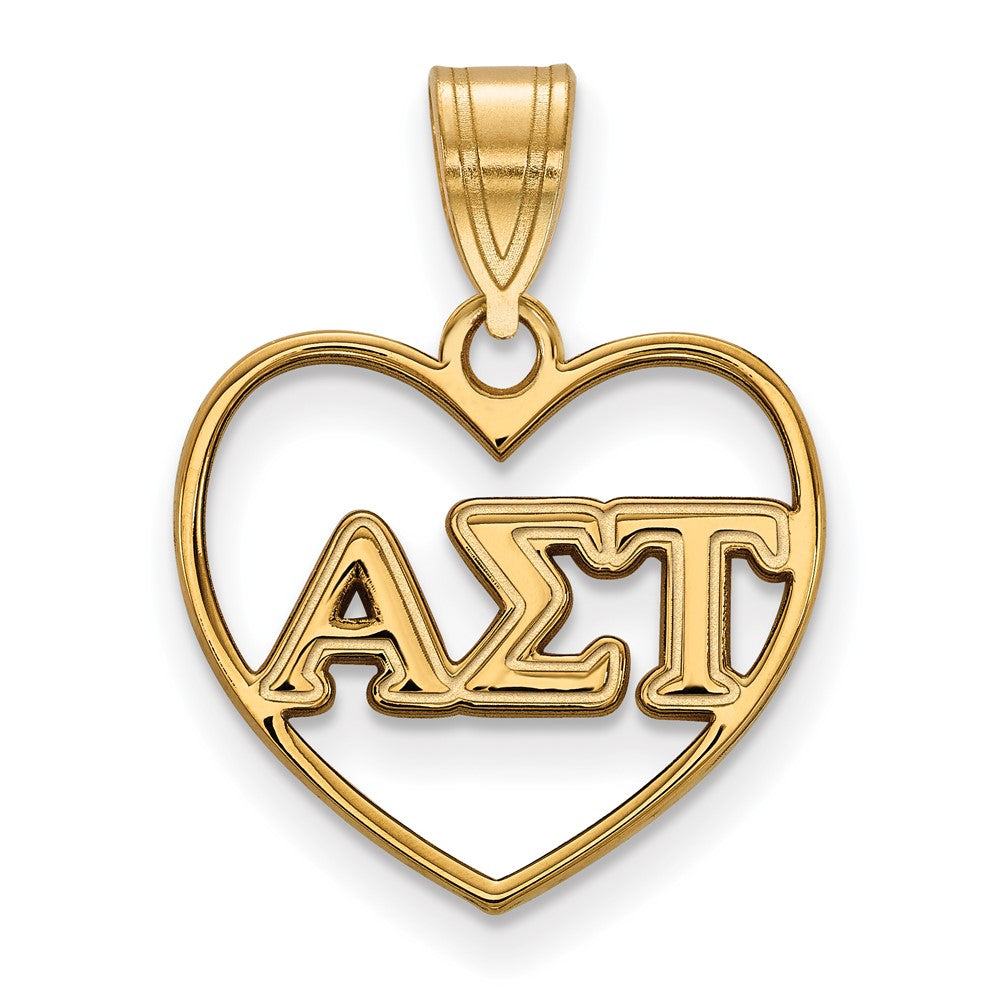 Vergoldet Sterlingsilber Logoart Alpha Sigma Tau Sorority Greek Buchstaben Herz Anhänger