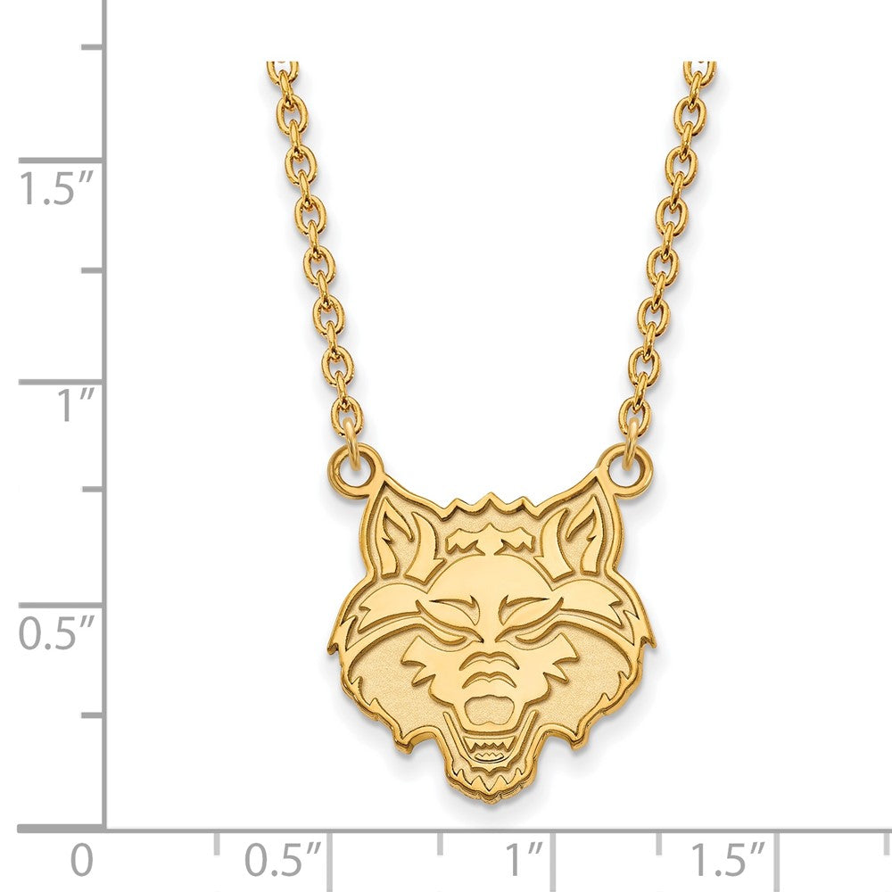 14K Gelbgold Logoart Arkansas State University Wolf Groß Anhänger 18 Zoll Halskette