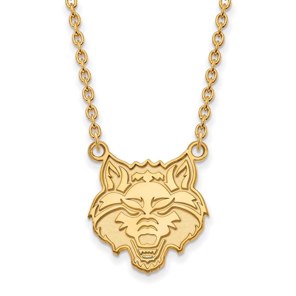 10K Gelbgold Logoart Arkansas State University Wolf Groß Anhänger 18 Zoll Halskette