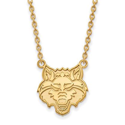 14K Gelbgold Logoart Arkansas State University Wolf Groß Anhänger 18 Zoll Halskette