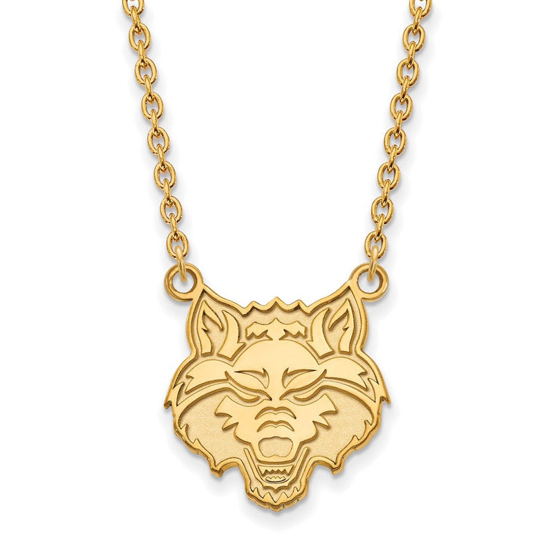 Vergoldet Sterlingsilber Logoart Arkansas State University Wolf Groß Anhänger 18 Zoll Halskette