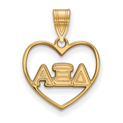 Vergoldet Sterlingsilber Logoart Alpha Xi Delta Sorority Greek Buchstaben Herz Anhänger