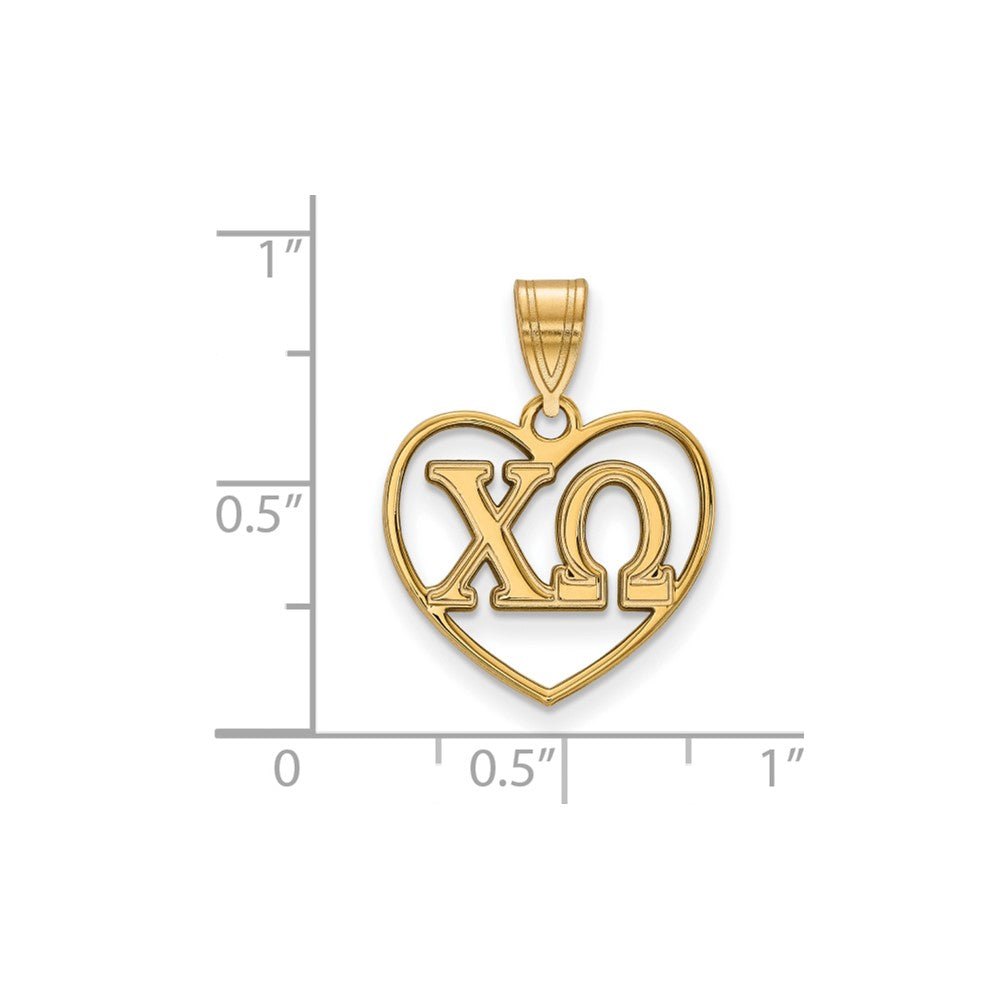 Vergoldet Sterlingsilber Logoart Chi Omega Sorority Greek Buchstaben Herz Anhänger
