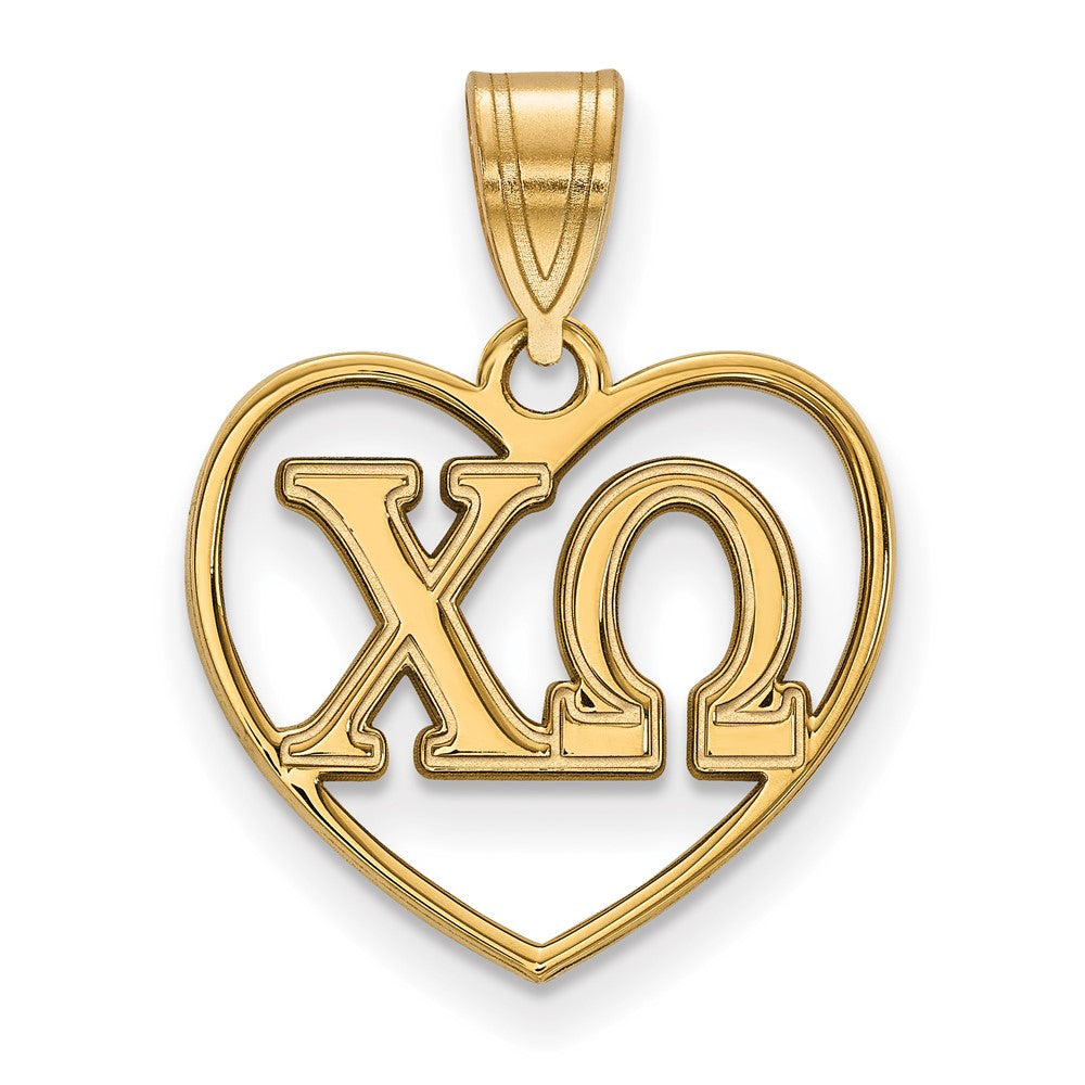 Vergoldet Sterlingsilber Logoart Chi Omega Sorority Greek Buchstaben Herz Anhänger