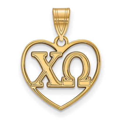 Vergoldet Sterlingsilber Logoart Chi Omega Sorority Greek Buchstaben Herz Anhänger