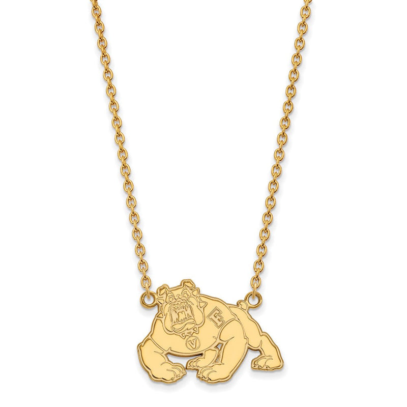 Vergoldet Sterlingsilber Logoart California State University Fresno Bulldog Groß Anhänger 18 Zoll Halskette