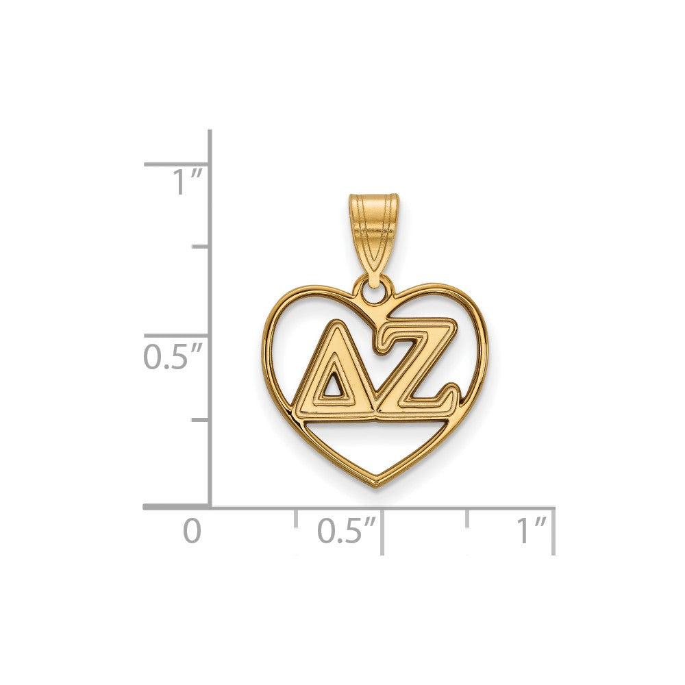 Vergoldet Sterlingsilber Logoart Delta Zeta Sorority Greek Buchstaben Herz Anhänger