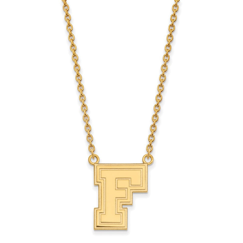 14K Gelbgold Logoart Fordham University Buchstabe F Groß Anhänger 18 Zoll Halskette